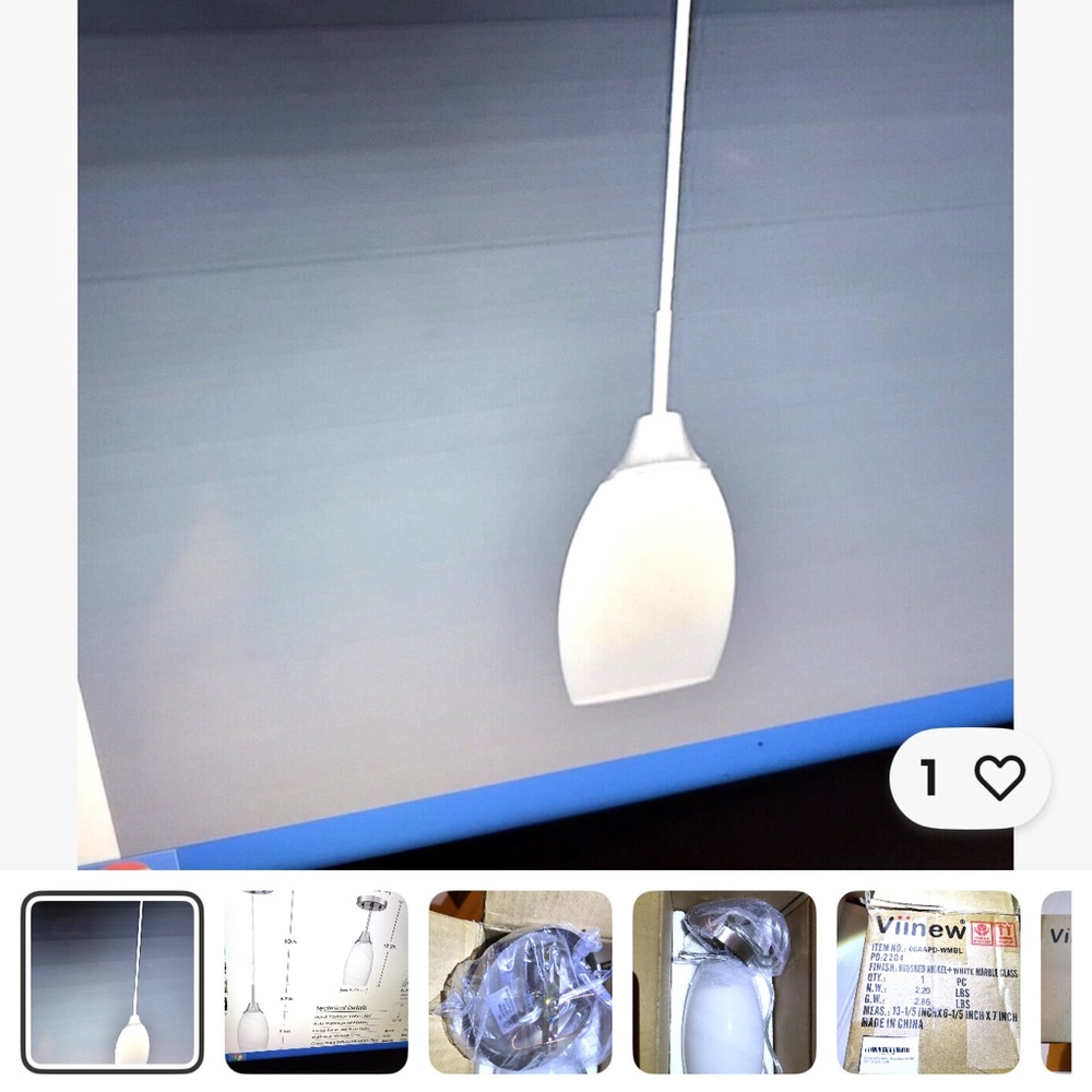 White Pendant Light Hand Blown Glass   New in box